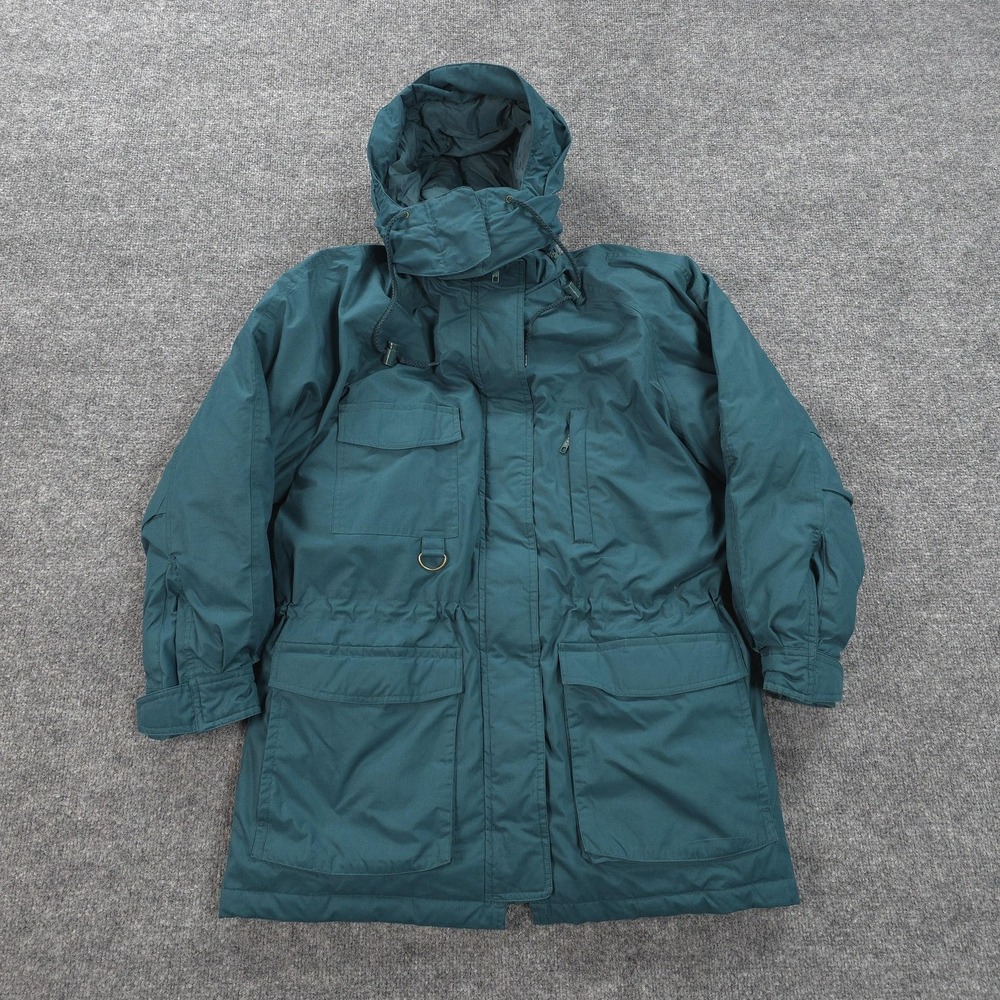 Vintage Eddie Bauer Parka Coat Womens S Green Down Puffer Snowline Hooded Chore
